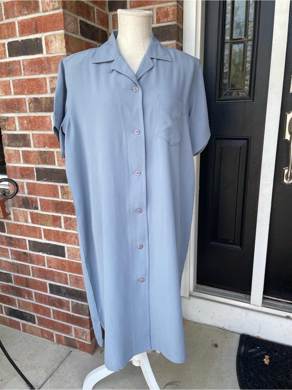 L.L Bean Traveler Wrinkle Free Short Sleeve Shirt Dress Sz Large Steel Blue